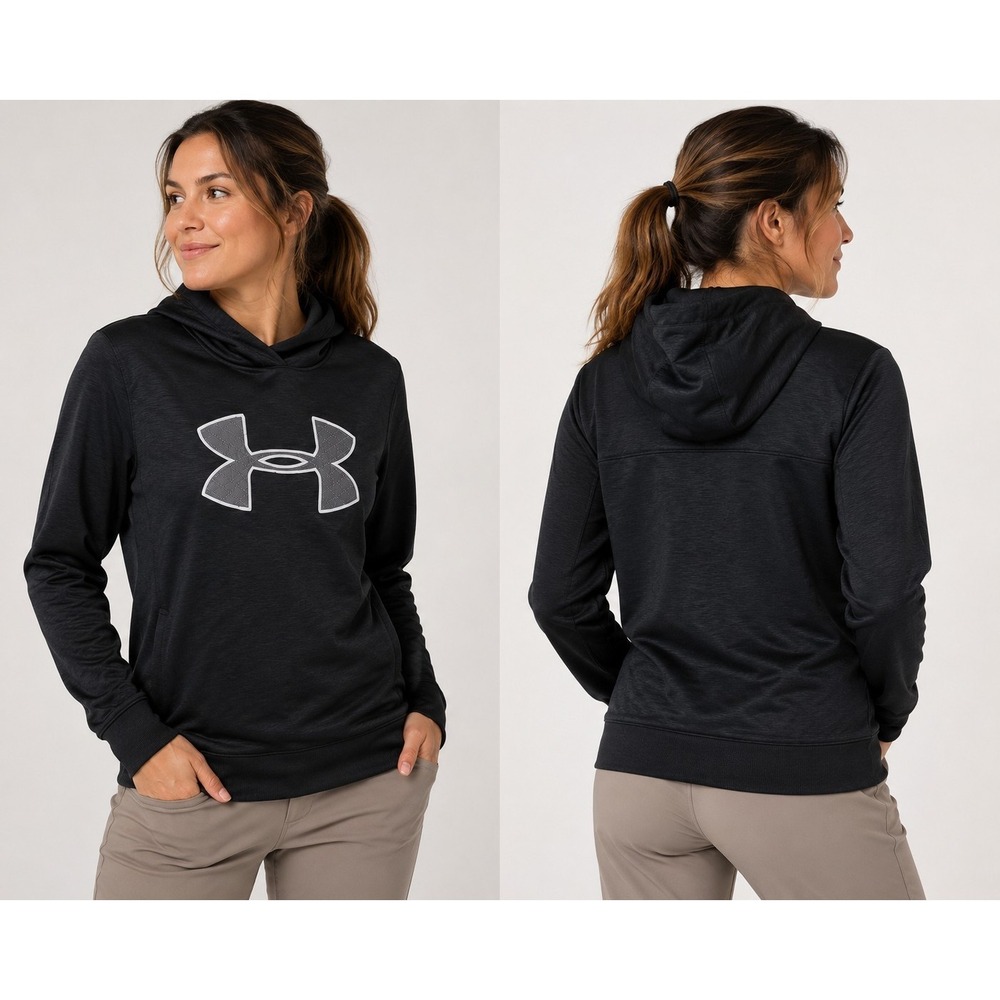 Under Armour ColdGear Hoodie Womens Medium Black Loose Fit Pullover Logo Sweatsh
